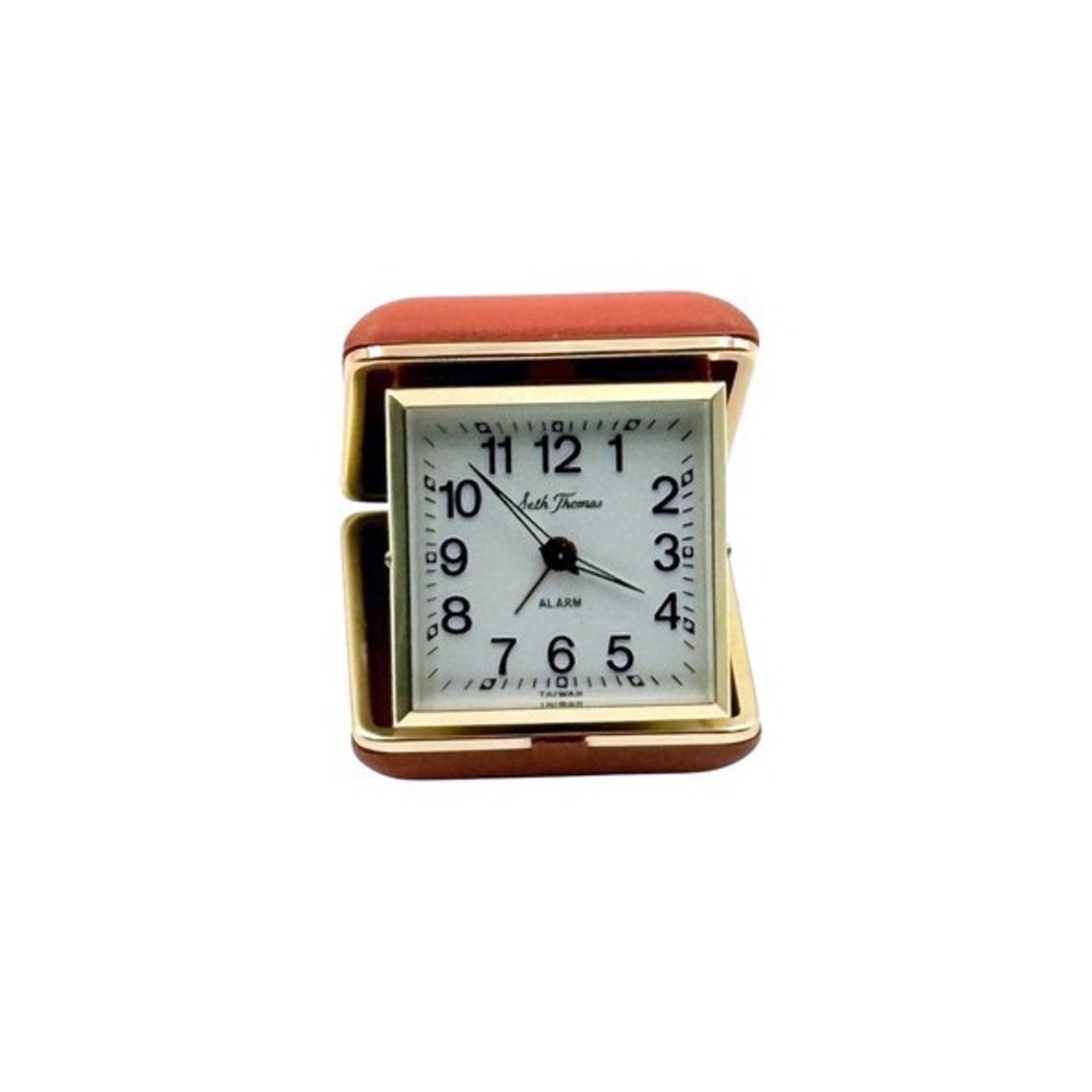 Seth Thomas Vintage Wind-Up Travel Alarm Clock Taiwan Folding Case Works Upright